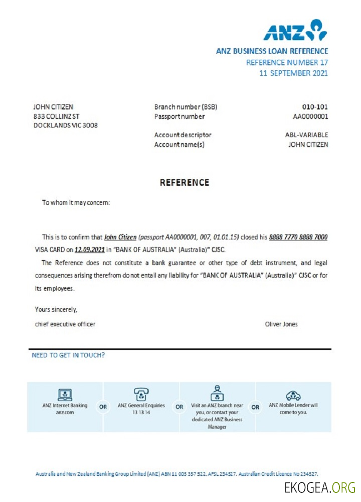 Australie , ANZ bank , closure référence